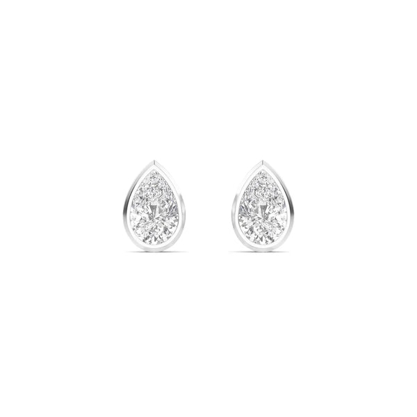 1.12ct Pear Cut Bezel Set Natural Diamond Stud Earrings in 18K Solid Gold