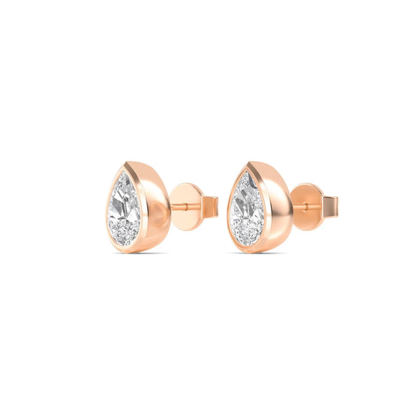 1.12ct Pear Cut Bezel Set Lab Grown Diamond Stud Earrings in 18K Solid Gold - Side View | Riyanika Jewels