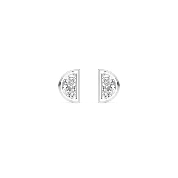 18K Solid Gold 0.34 Ct Natural Diamond Half Moon Stud Earrings