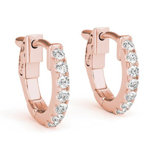 18K Solid Gold Natural Diamond Huggie Earrings – Shared Prong Setting