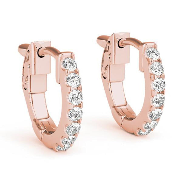 18K Solid Gold Natural Diamond Huggie Earrings – Shared Prong Setting
