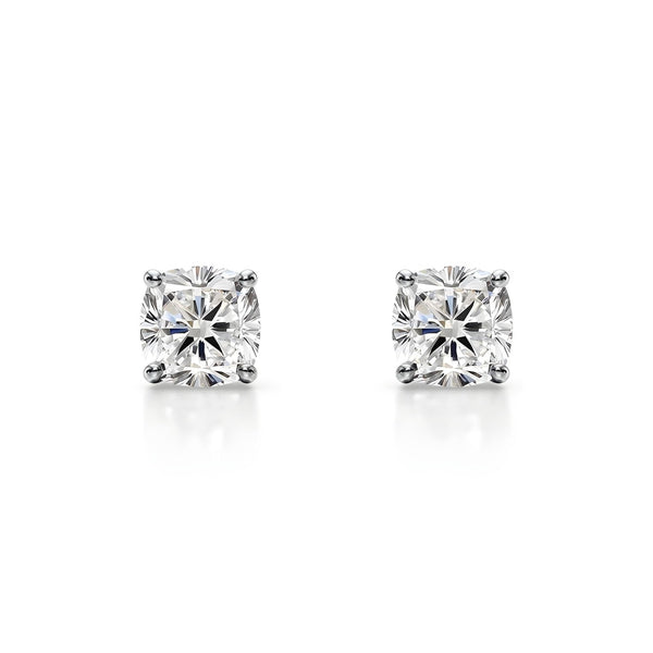 18K Solid Gold Natural Diamond Cushion-Cut Stud Earrings - Side View | Riyanika Jewels