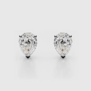 18K Solid Gold 1 CT Natural Diamond Pear-Cut Stud Earrings
