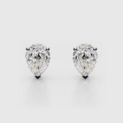18K Solid Gold 1 CT Natural Diamond Pear-Cut Stud Earrings