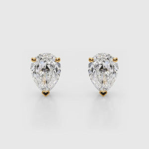 18K Solid Gold Natural Diamond Pear-Cut Stud Earrings
