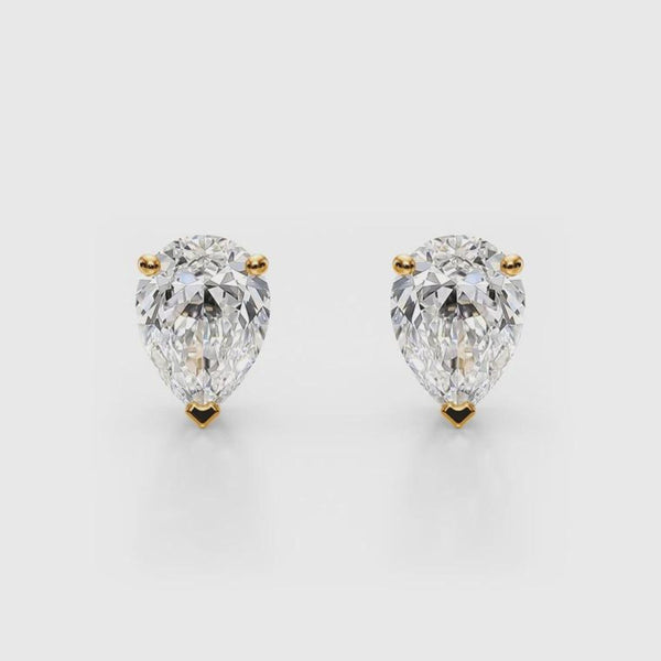 18K Solid Gold Natural Diamond Pear-Cut Stud Earrings