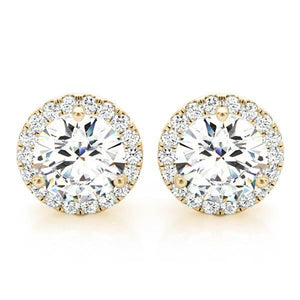 18K Solid Gold Natural Diamond Round Halo Stud Earrings