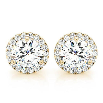 18K Solid Gold Natural Diamond Round Halo Stud Earrings