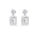 18K Solid Gold 2.32 Ct Emerald & Round Natural Diamond Drop Earrings