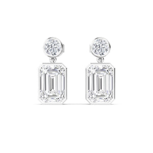 18K Solid Gold 2.32 Ct Emerald & Round Natural Diamond Drop Earrings