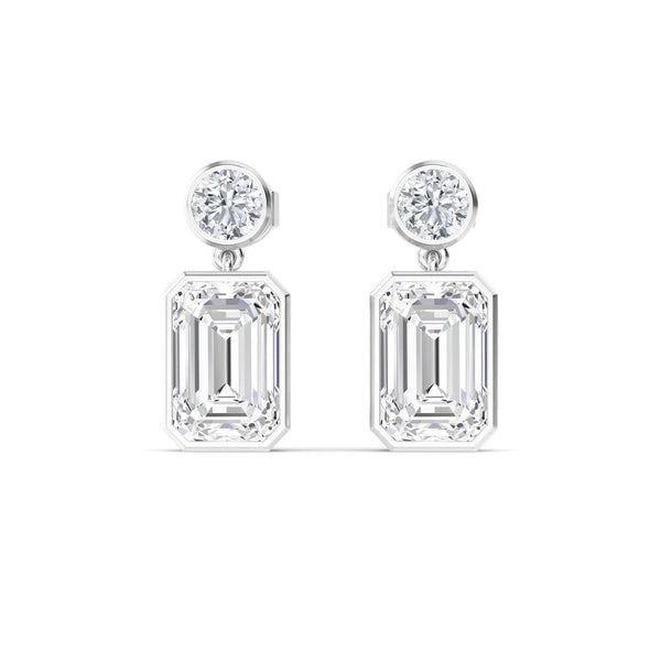 18K Solid Gold 2.32 Ct Emerald & Round Natural Diamond Drop Earrings