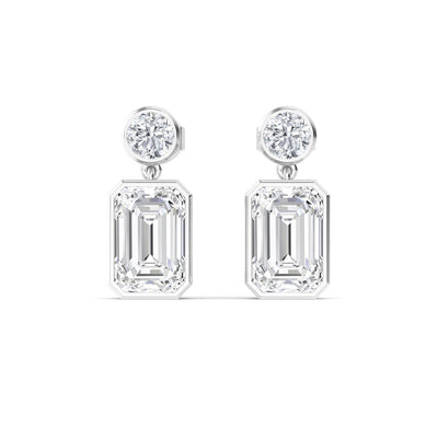 18K Solid Gold 2.32 Ct Emerald & Round Natural Diamond Drop Earrings