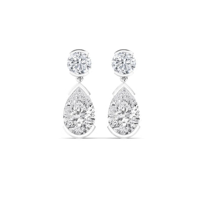 18K Solid Gold 2.19 Ct Pear & Round Cut Natural Diamond Drop Earrings
