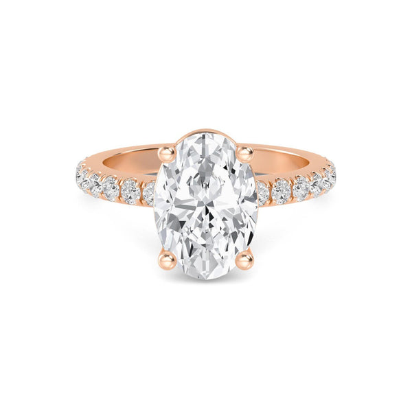 18K Solid Gold 3.04 Ct Oval Cut Lab Grown Diamond Hidden Halo Engagement Ring - Side View | Riyanika Jewels