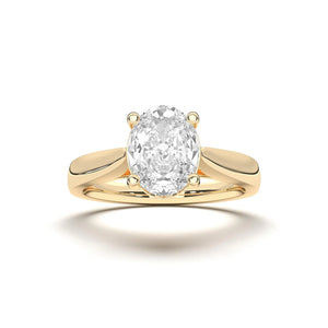 14K 1ct Natural Diamond Oval Cut Solitaire Engagement Ring