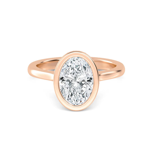 18K Solid Gold 2.13 Ct Bezel Set Oval Natural Diamond Engagement Ring - Side View | Riyanika Jewels