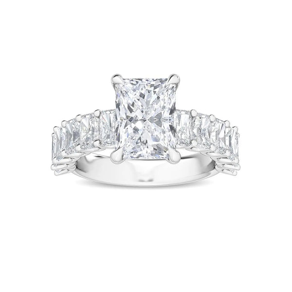 14K 3.5ct Lab Grown Diamond Radiant Cut Side Stone Engagement Ring