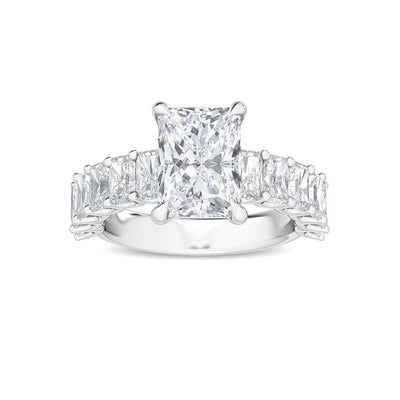 14K 3.5ct Lab Grown Diamond Radiant Cut Side Stone Engagement Ring