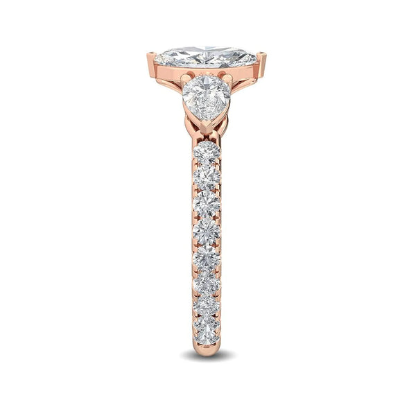 14K 1.5ct Natural Diamond Pear Cut Side Stone Engagement Ring
