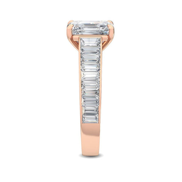 18K Solid Gold 3.00Ct Emerald Cut Natural Diamond Engagement Ring - Side View | Riyanika Jewels