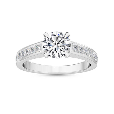 14K 1.5ct Lab Grown Diamond Round Cut Side Stone Engagement Ring