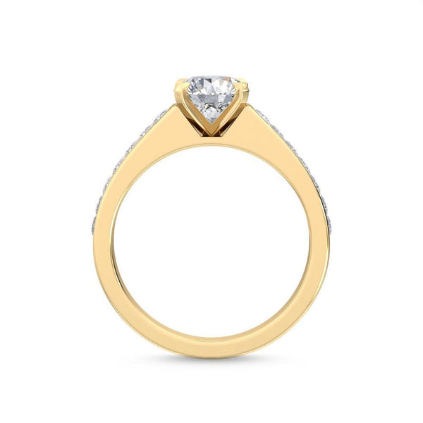1.33ct Round Cut Lab Grown Diamond with Princess Cut Side Stones Engagement Ring in 18K Solid - Side View | Riyanika Jewels