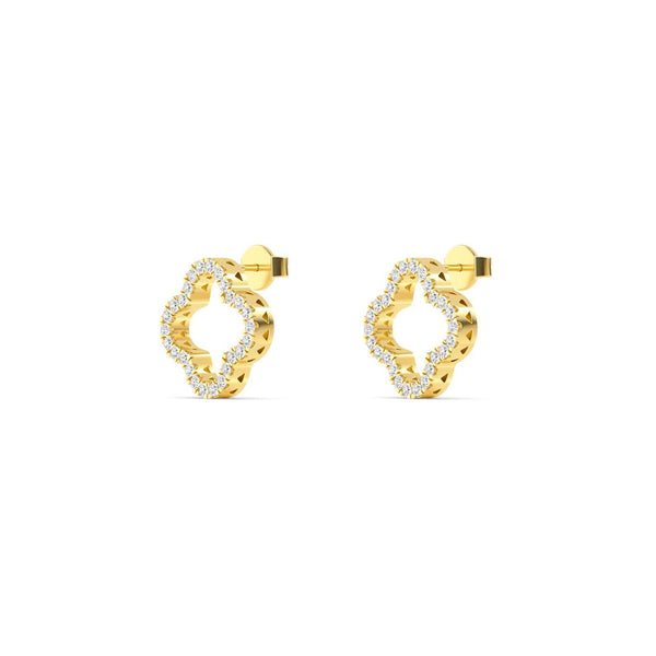 18K Solid Gold 0.63 Ct Natural Diamond Clover Stud Earrings - Side View | Riyanika Jewels