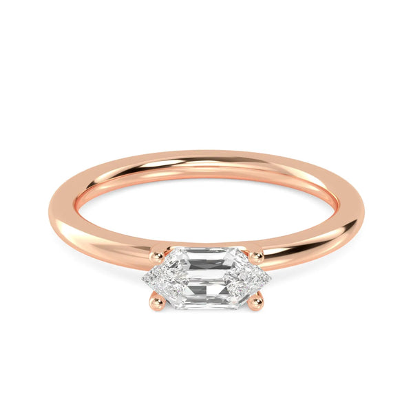 18K Solid Gold 0.70 Ct Hexagon Natural Diamond Solitaire Engagement Ring - Side View