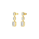 18K Solid Gold 3.15Ct Emerald Cut Natural Diamond Drop Earring 3‑Stone Vertical Bezel - Close Up | Riyanika Jewels