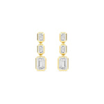 18K Solid Gold 3.15Ct Emerald Cut Natural Diamond Drop Earring 3‑Stone Vertical Bezel