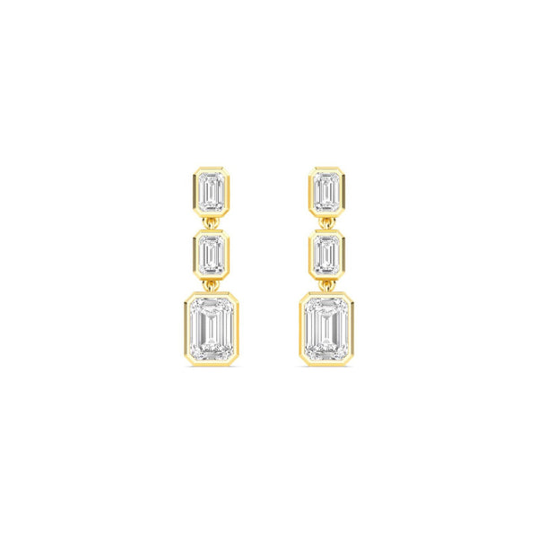 18K Solid Gold 3.15Ct Emerald Cut Natural Diamond Drop Earring 3‑Stone Vertical Bezel