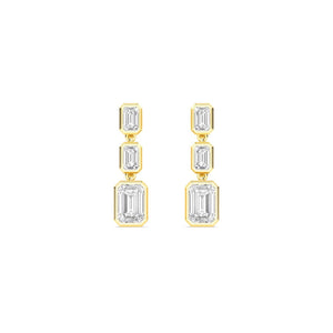 14K 3.15ct Natural Diamond Emerald Cut Bezel Drop Earrings