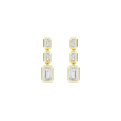 14K 3.15ct Natural Diamond Emerald Cut Bezel Drop Earrings