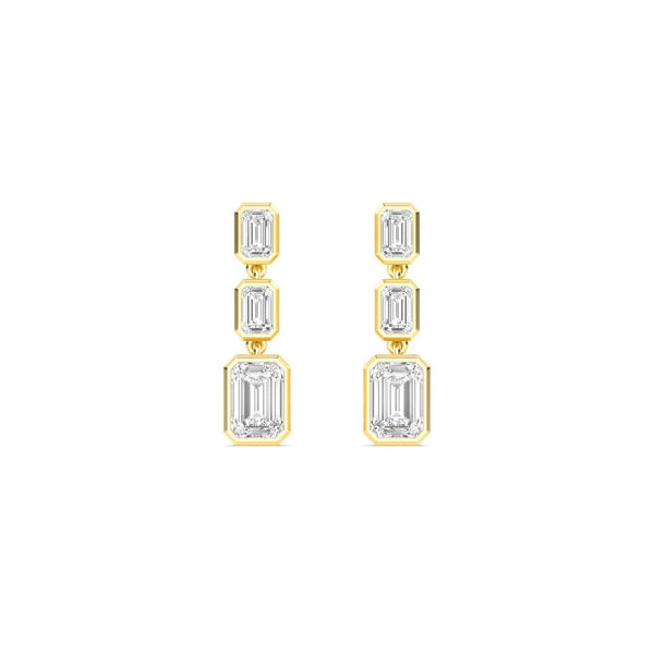 14K 3.15ct Lab Grown Diamond Emerald Cut Bezel Drop Earrings
