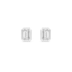 1.08 Ct Lab Grown Diamond Stud Earrings Emerald Bezel Set in 18K Solid Gold - Close Up | Riyanika Jewels