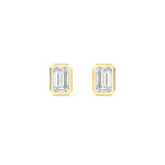 1.08 Ct Natural Diamond Stud Earrings Emerald Bezel Set in 18K Solid Gold