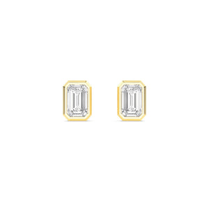 1.08 Ct Natural Diamond Stud Earrings Emerald Bezel Set in 18K Solid Gold