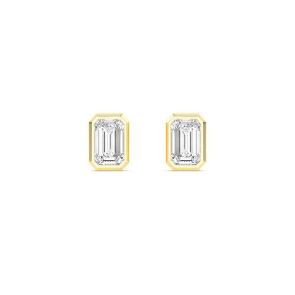 1.08 Ct Natural Diamond Stud Earrings Emerald Bezel Set in 18K Solid Gold