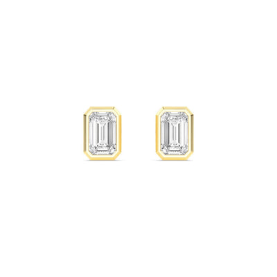 1.08 Ct Natural Diamond Stud Earrings Emerald Bezel Set in 18K Solid Gold