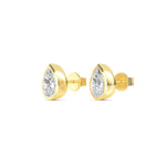 1.12ct Pear Cut Bezel Set Natural Diamond Stud Earrings in 18K Solid Gold - Close Up | Riyanika Jewels
