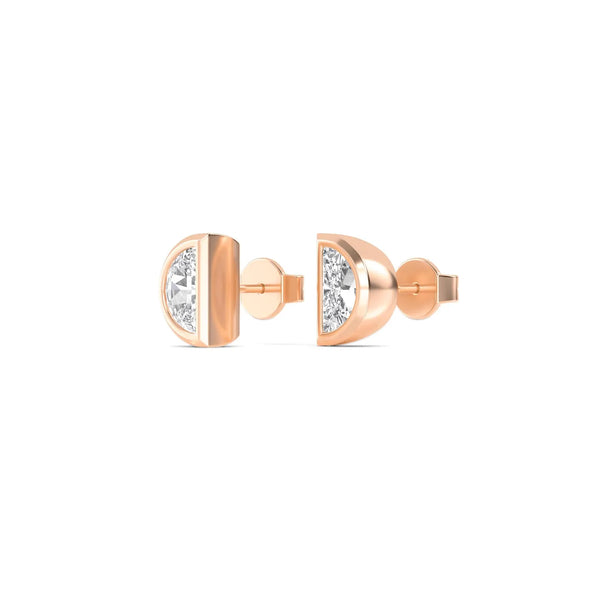 18K Solid Gold 0.34 Ct Natural Diamond Half Moon Stud Earrings - Side View | Riyanika Jewels