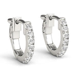 18K Solid Gold Lab Grown Diamond Huggie Earrings – Shared Prong Setting - Close Up | Riyanika Jewels