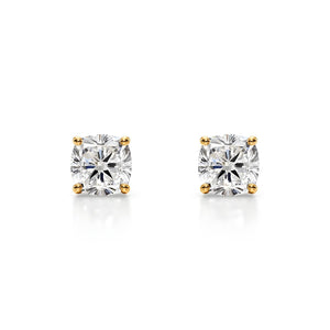 18K Solid Gold Natural Diamond Cushion-Cut Stud Earrings