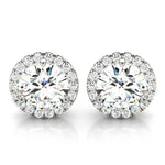 18K Solid Gold Natural Diamond Round Halo Stud Earrings - Close Up | Riyanika Jewels