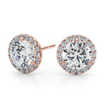 18K Solid Gold Lab Grown Diamond Round Halo Stud Earrings - Detail | Riyanika Jewels