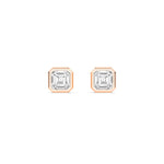 18K Solid Gold Bezel Set 1.01 Ct Asscher Cut Lab Grown Diamond Stud Earrings - Close Up