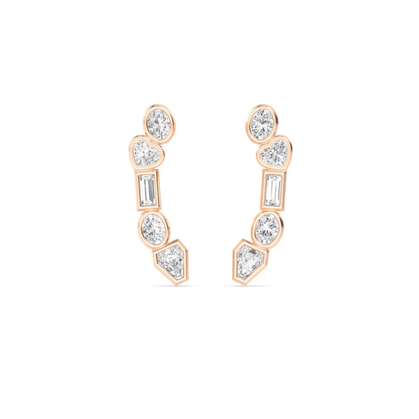 18K Solid Gold 1.41 Ct Natural Multi Shape Natural Diamond Ear Climbers - Side View | Riyanika Jewels