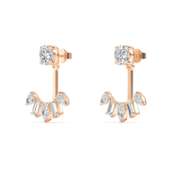 18K Solid Gold 2.44ctw Multi Shape Natural Diamond Drop Earrings - Side View | Riyanika Jewels