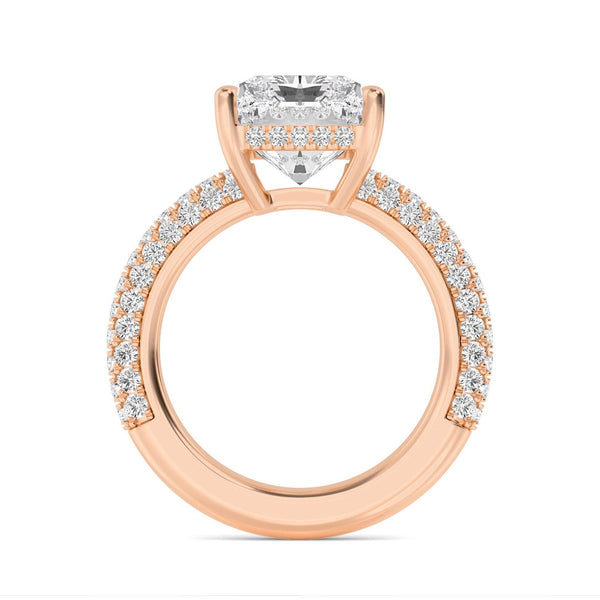 18K Solid Gold 5.71 Ct Radiant Cut Hidden Halo Lab Grown Diamond Engagement Ring - Side View | Riyanika Jewels