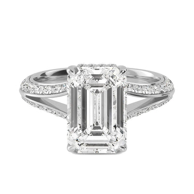 18K Solid Gold 3.09Ct Emerald Cut Natural Diamond Engagement Ring